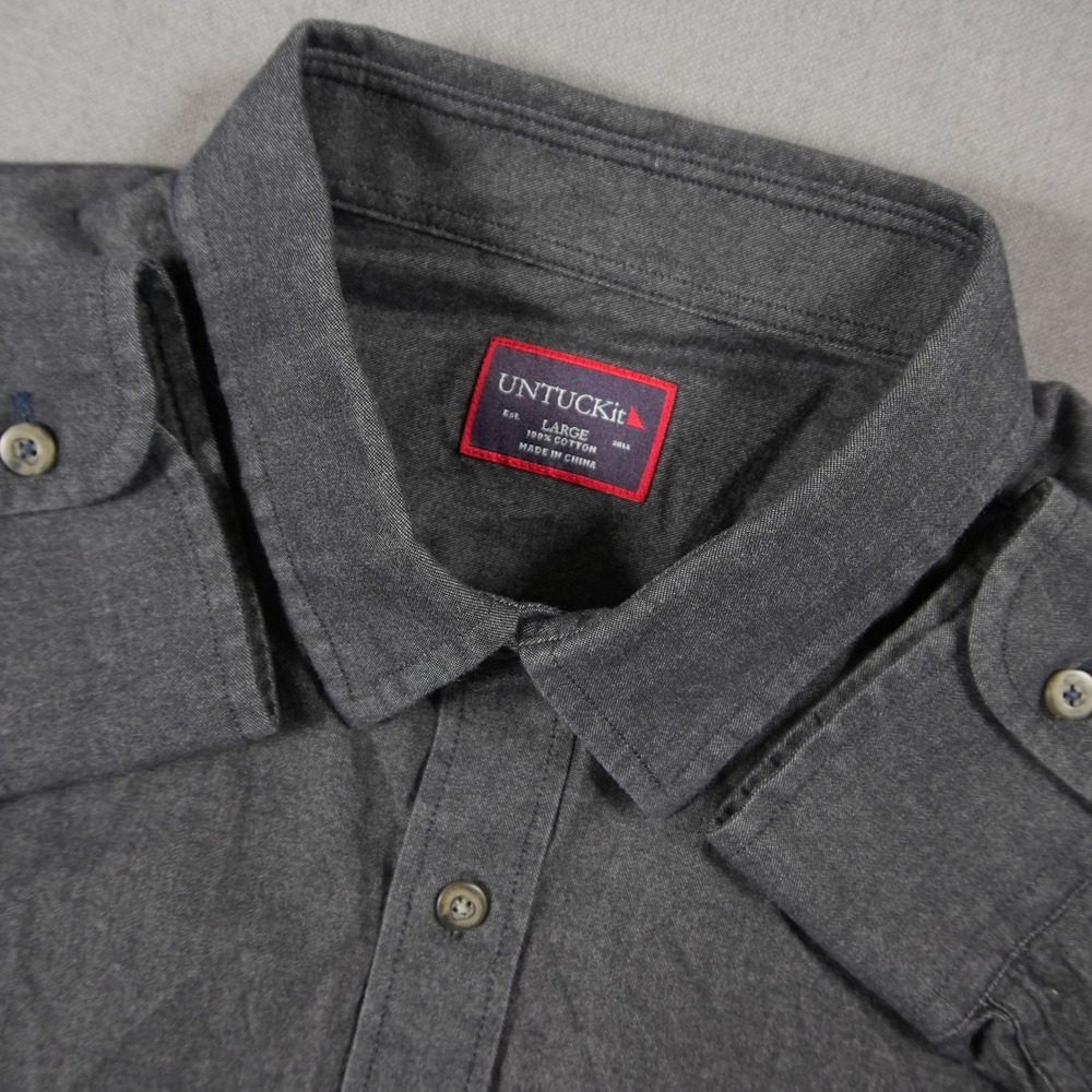 UNTUCKit Long Sleeve Cotton Men Minimalist Gray Office Business Shirt L